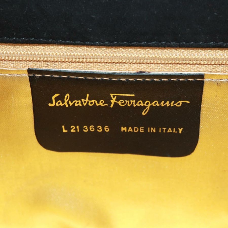 【日本直送】Salvatore Ferragamo 黑色金色麂皮單肩包,正品編號 165613V-10