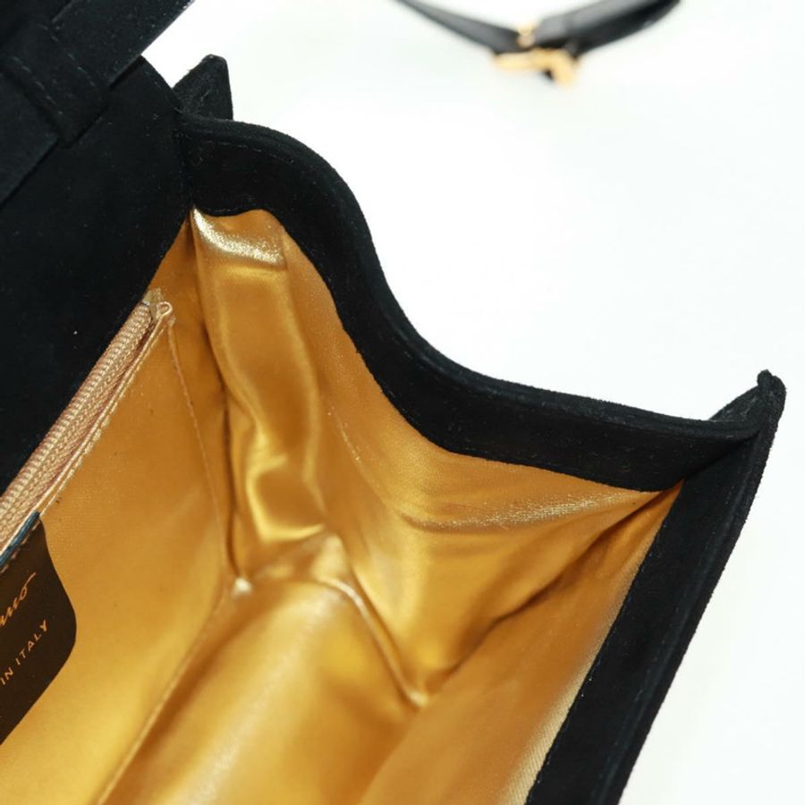 【日本直送】Salvatore Ferragamo 黑色金色麂皮單肩包,正品編號 165613V-20