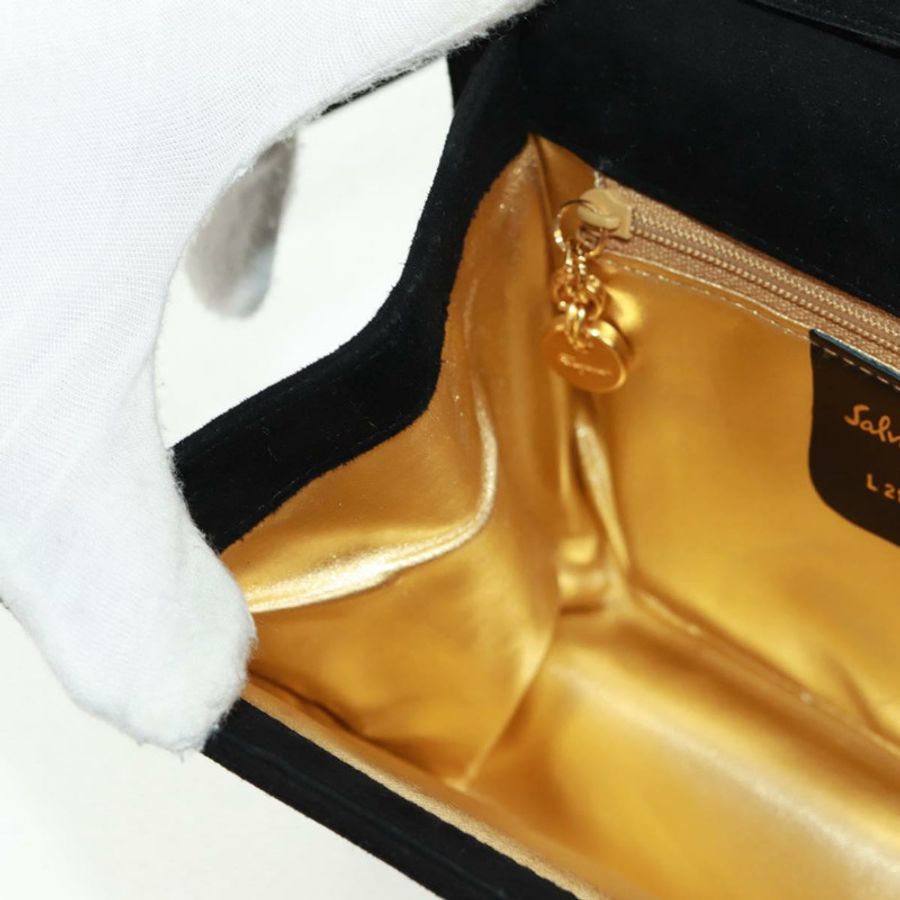 【日本直送】Salvatore Ferragamo 黑色金色麂皮單肩包,正品編號 165613V-21