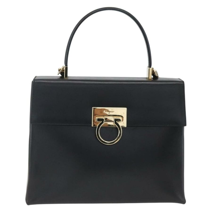 【日本直送】Salvatore Ferragamo Gancini 手提包 皮革 2way 黑色 金色 Auth 164875V-12