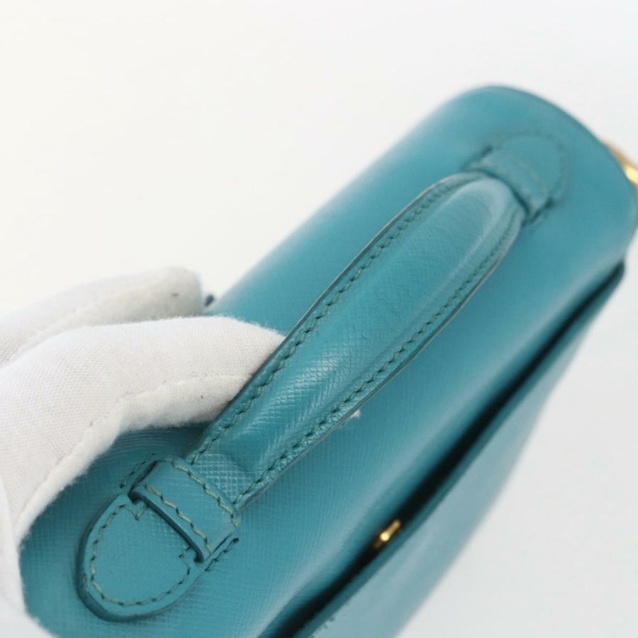 【日本直送】PRADA 手提包 Safiano 皮革 2way 淺藍色 金色 Auth 166296-6