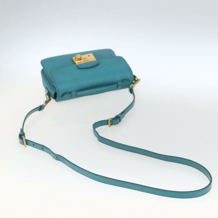 【日本直送】PRADA 手提包 Safiano 皮革 2way 淺藍色 金色 Auth 166296-7