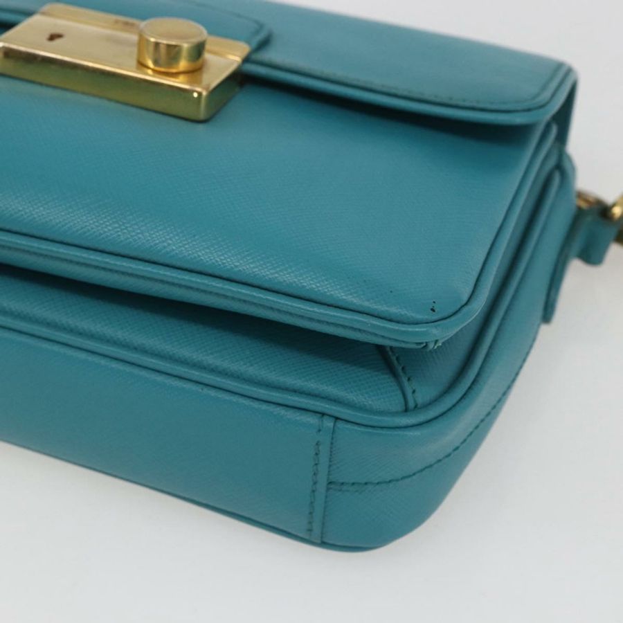 【日本直送】PRADA 手提包 Safiano 皮革 2way 淺藍色 金色 Auth 166296-8