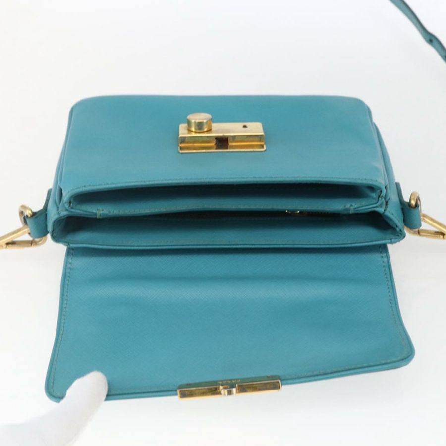 【日本直送】PRADA 手提包 Safiano 皮革 2way 淺藍色 金色 Auth 166296-9