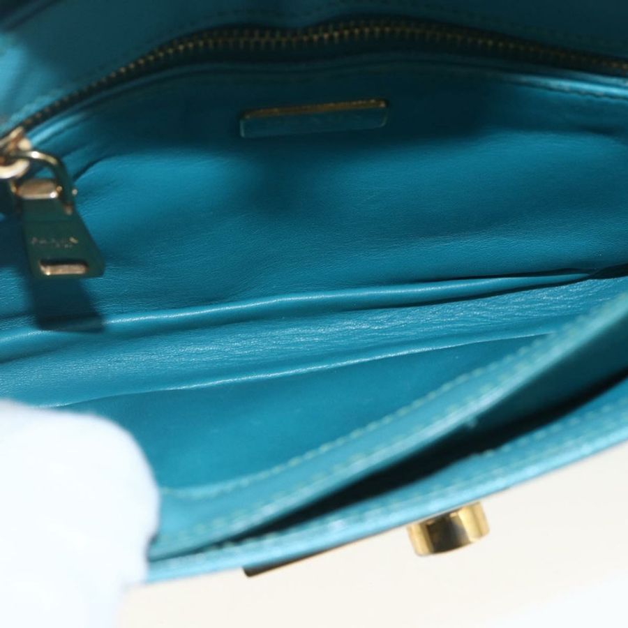 【日本直送】PRADA 手提包 Safiano 皮革 2way 淺藍色 金色 Auth 166296-10