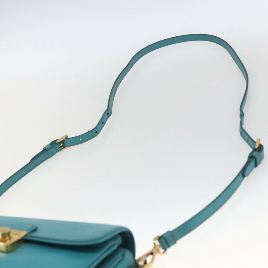 【日本直送】PRADA 手提包 Safiano 皮革 2way 淺藍色 金色 Auth 166296-14