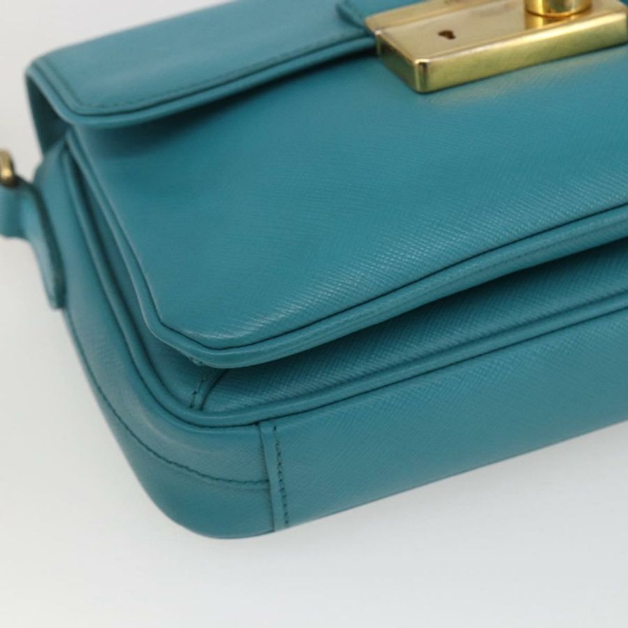 【日本直送】PRADA 手提包 Safiano 皮革 2way 淺藍色 金色 Auth 166296-15