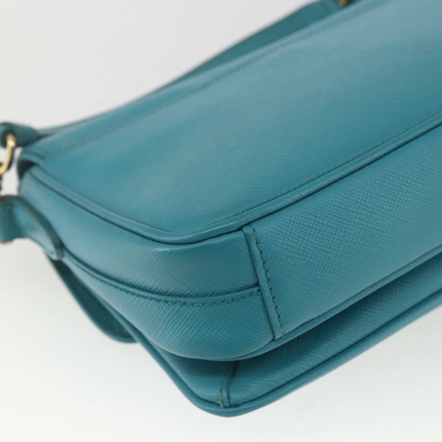 【日本直送】PRADA 手提包 Safiano 皮革 2way 淺藍色 金色 Auth 166296-17