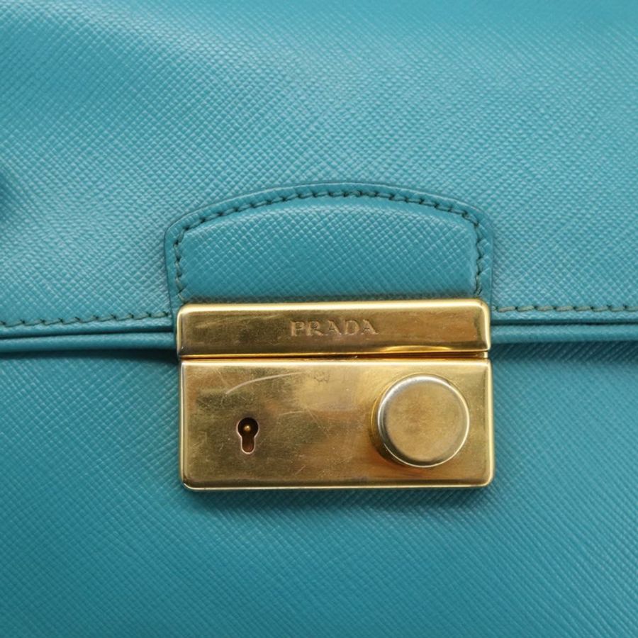 【日本直送】PRADA 手提包 Safiano 皮革 2way 淺藍色 金色 Auth 166296-18