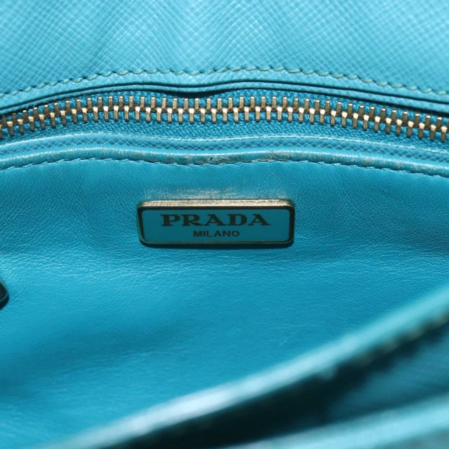 【日本直送】PRADA 手提包 Safiano 皮革 2way 淺藍色 金色 Auth 166296-19