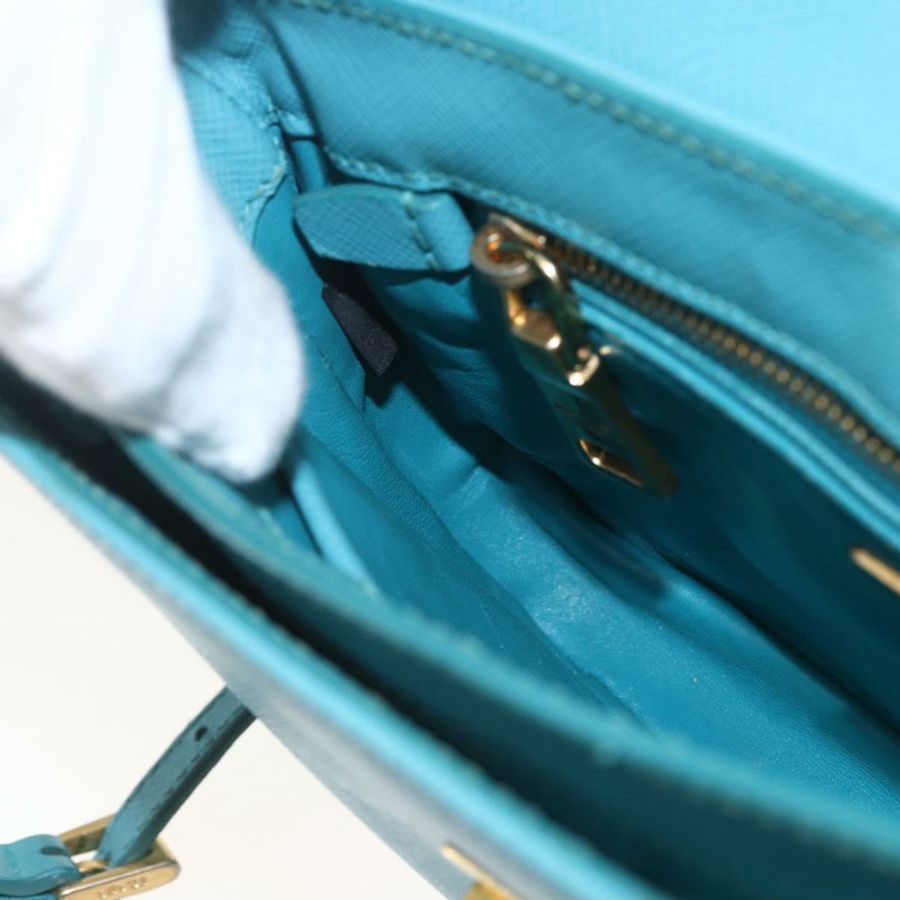 【日本直送】PRADA 手提包 Safiano 皮革 2way 淺藍色 金色 Auth 166296-22
