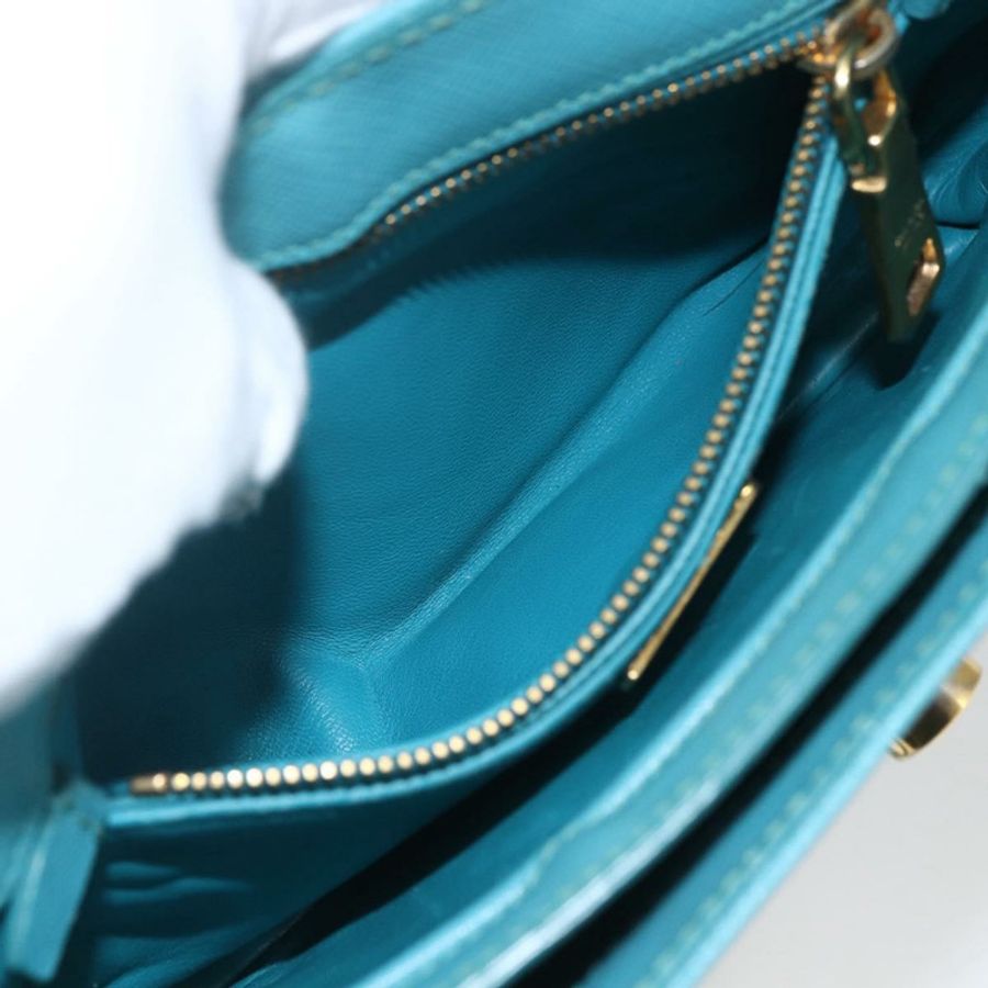 【日本直送】PRADA 手提包 Safiano 皮革 2way 淺藍色 金色 Auth 166296-23