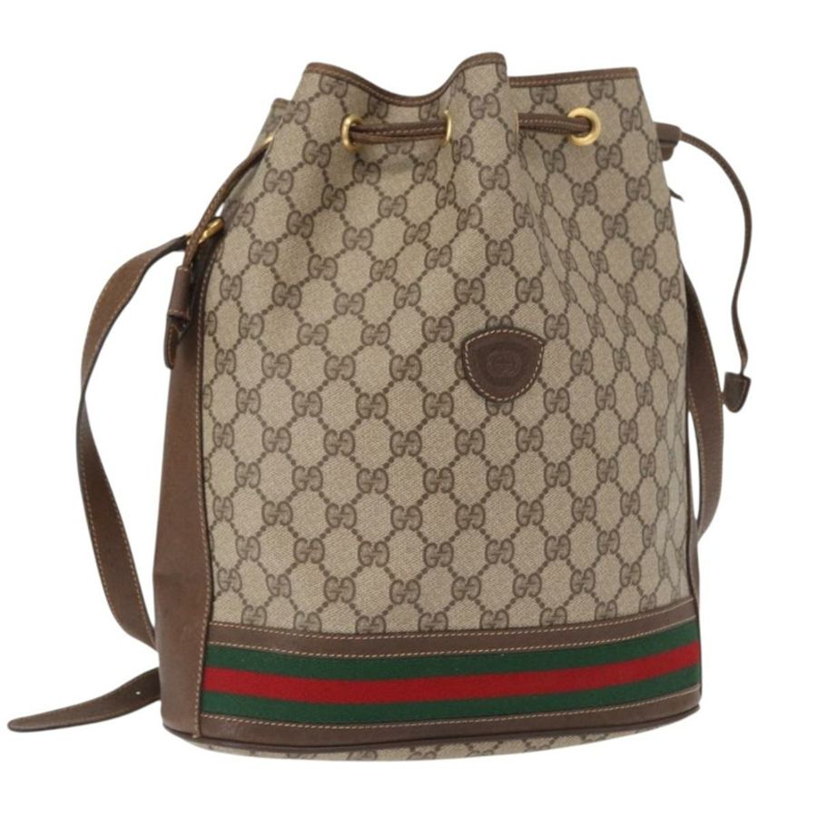 【日本直送】GUCCI GG Supreme Web Sherry Line 手提包 PVC 米色 金色 001 41 0850 Auth am10643-0