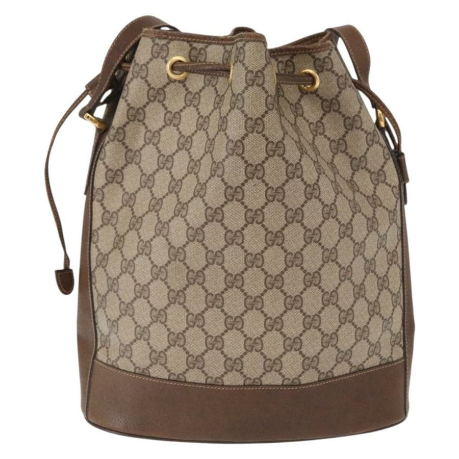 【日本直送】GUCCI GG Supreme Web Sherry Line 手提包 PVC 米色 金色 001 41 0850 Auth am10643-1