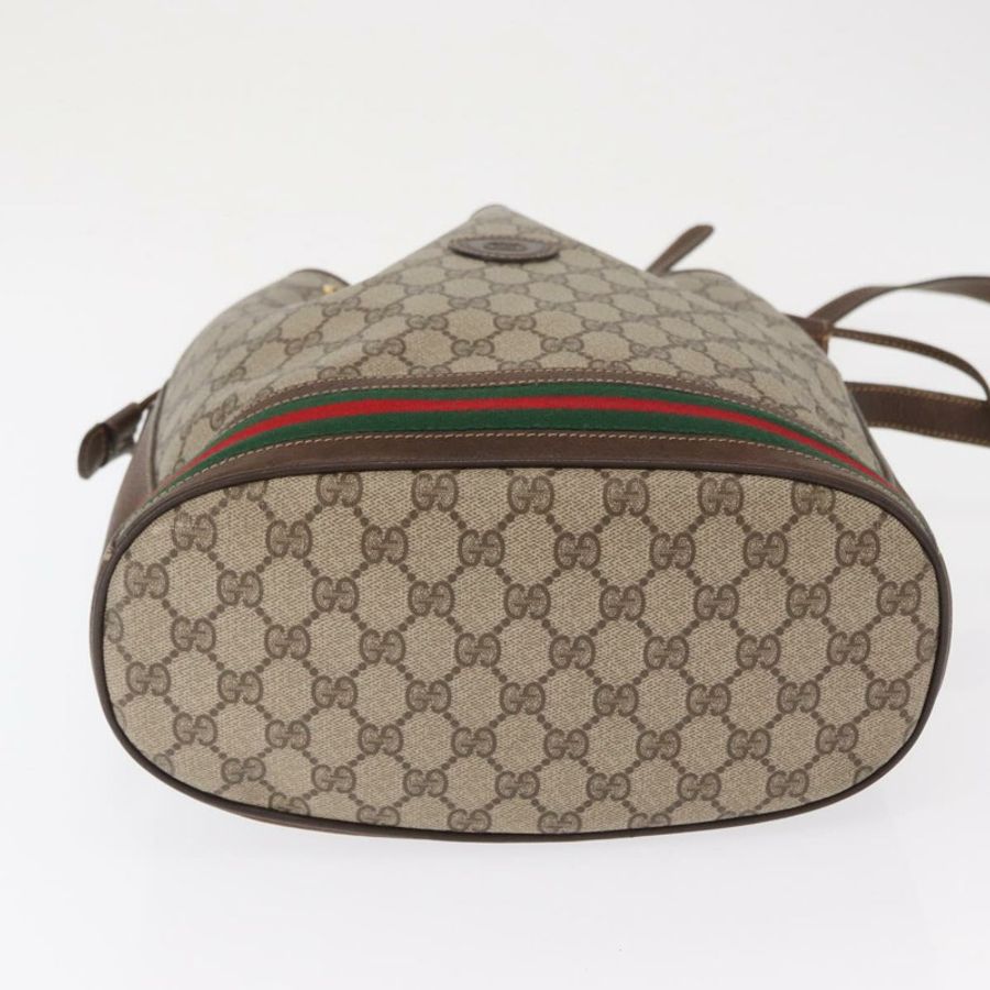 【日本直送】GUCCI GG Supreme Web Sherry Line 手提包 PVC 米色 金色 001 41 0850 Auth am10643-4