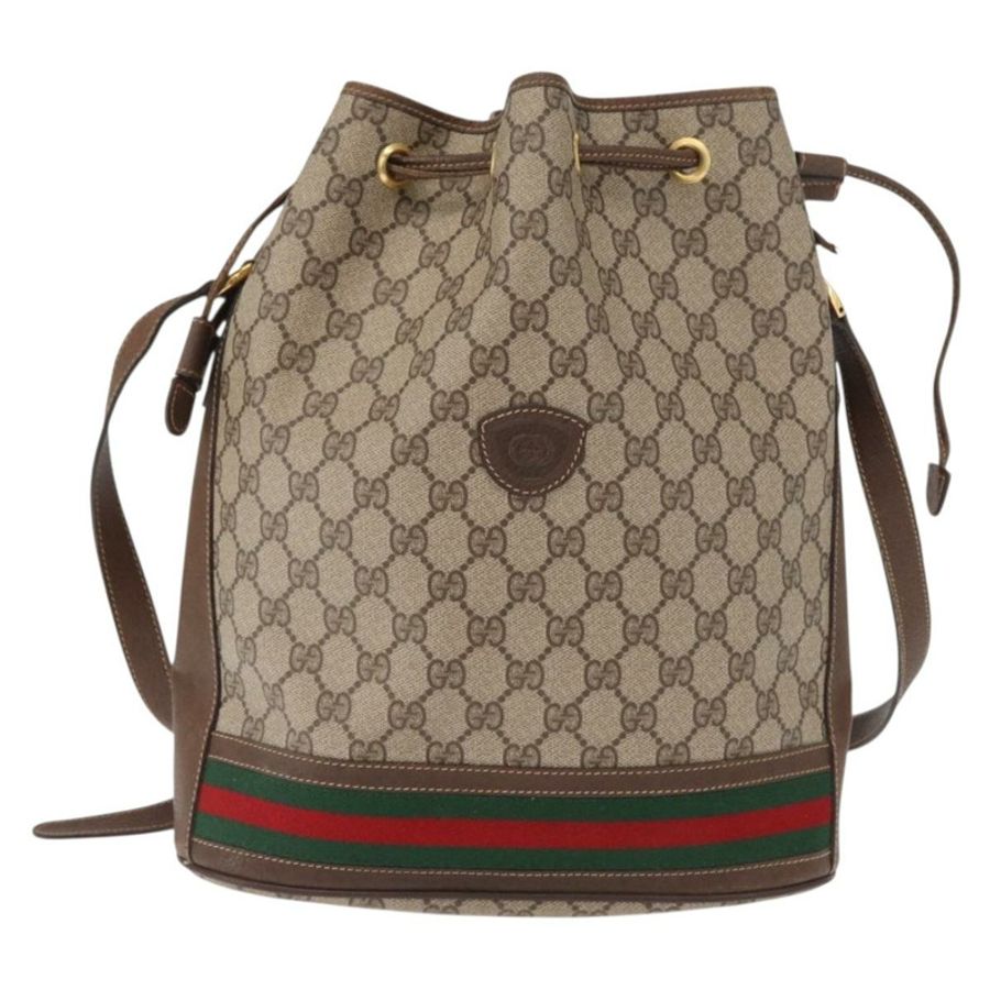 【日本直送】GUCCI GG Supreme Web Sherry Line 手提包 PVC 米色 金色 001 41 0850 Auth am10643-12