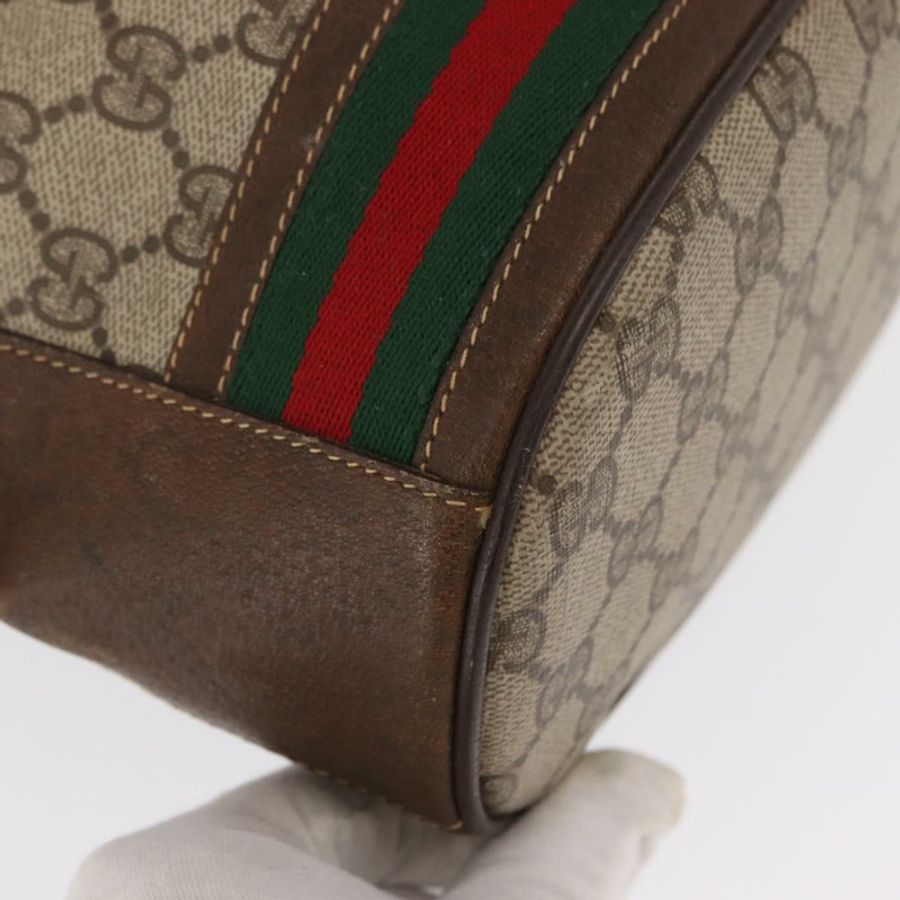 【日本直送】GUCCI GG Supreme Web Sherry Line 手提包 PVC 米色 金色 001 41 0850 Auth am10643-14