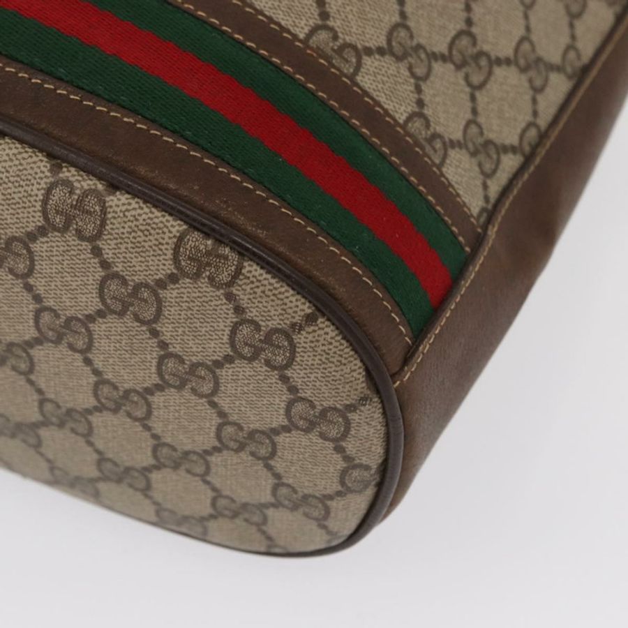 【日本直送】GUCCI GG Supreme Web Sherry Line 手提包 PVC 米色 金色 001 41 0850 Auth am10643-15