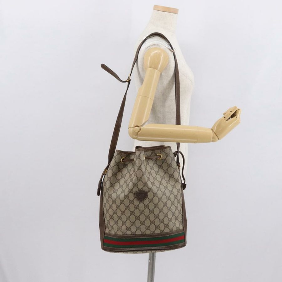 【日本直送】GUCCI GG Supreme Web Sherry Line 手提包 PVC 米色 金色 001 41 0850 Auth am10643-24