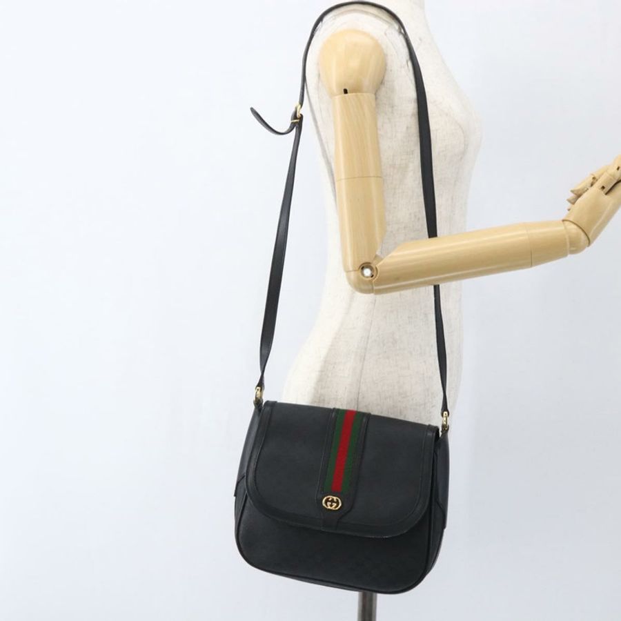 【日本直送】GUCCI Micro GG Supreme Web Sherry Line Bag PVC Black 001 115 0914 Auth 167932-22