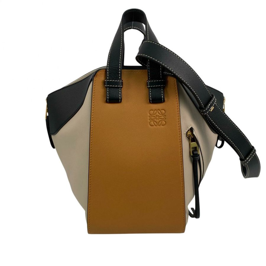 △ LOEWE 羅意威 Brown, Black, Beige Calfskin Hammock 2 way bag 啡色, 黑色, 灰色小牛皮兩用袋-267013764-1