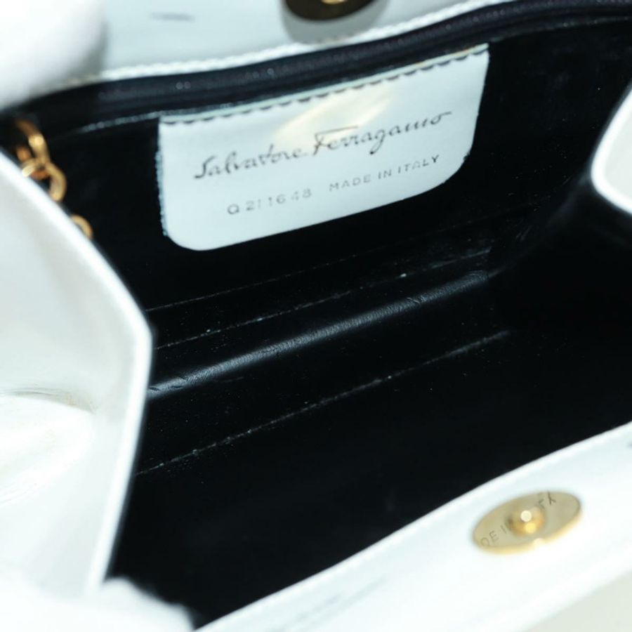 【日本直送】Salvatore Ferragamo 手提包 皮革 白色 金色 正品 171023A-9