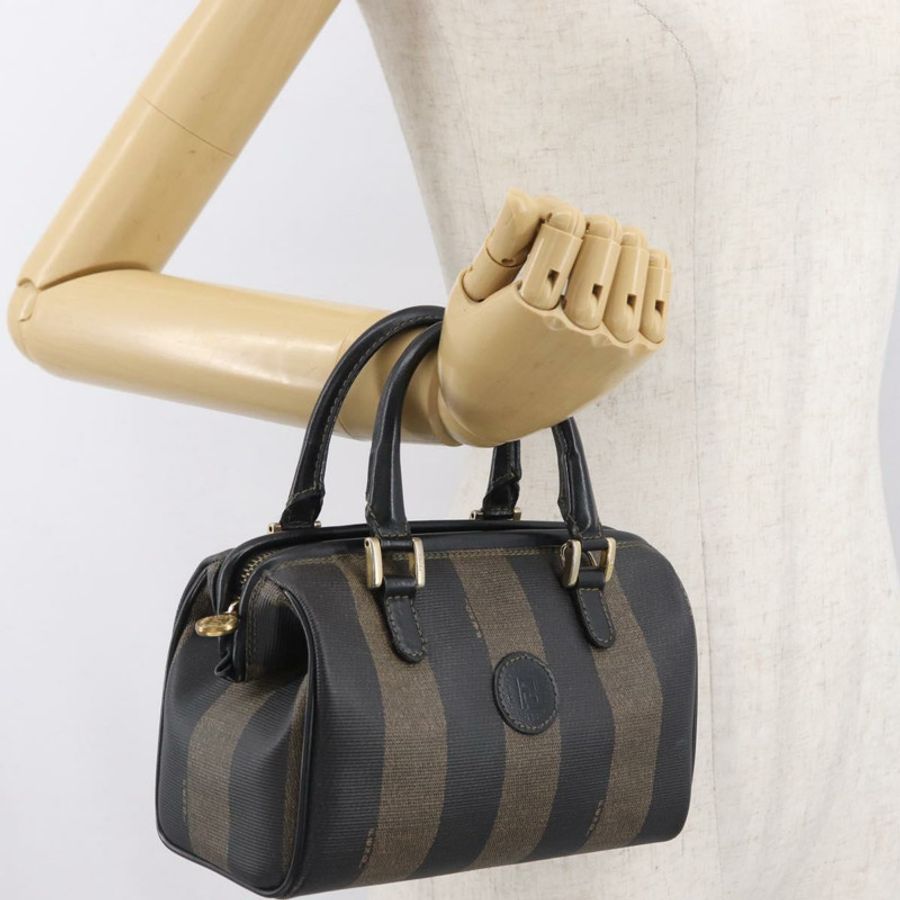 【日本直送】FENDI 胡桃色帆布迷你手提包 PVC 棕色黑色 正品 am10793V-19