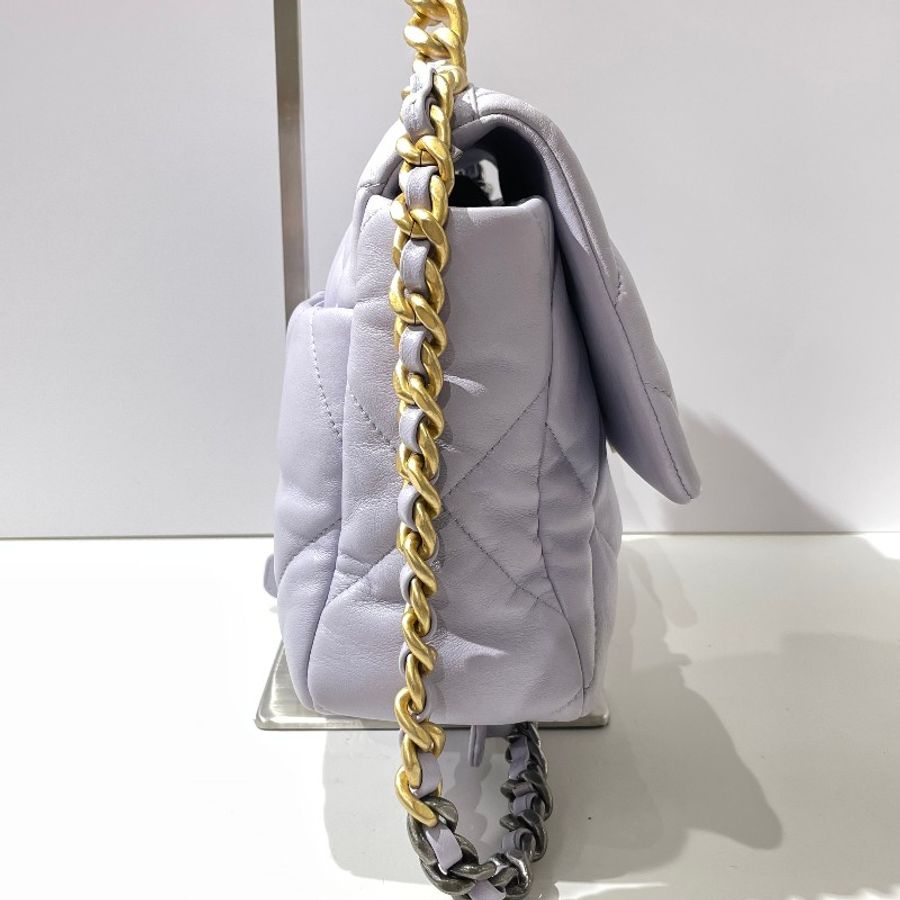CHANEL香奈兒19bag 中號淺紫色金扣 晶片款-2