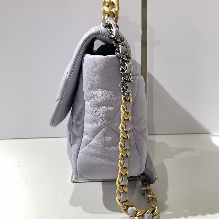 CHANEL香奈兒19bag 中號淺紫色金扣 晶片款-3