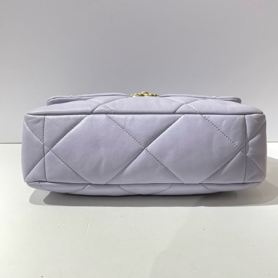CHANEL香奈兒19bag 中號淺紫色金扣 晶片款-4
