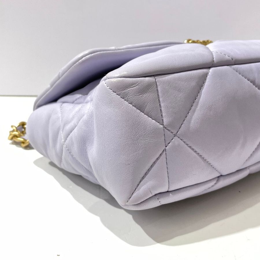 CHANEL香奈兒19bag 中號淺紫色金扣 晶片款-5