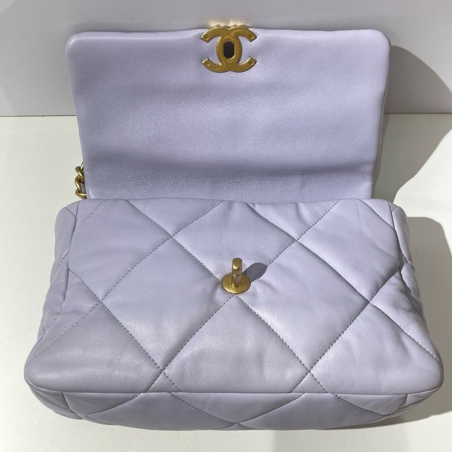 CHANEL香奈兒19bag 中號淺紫色金扣 晶片款-8