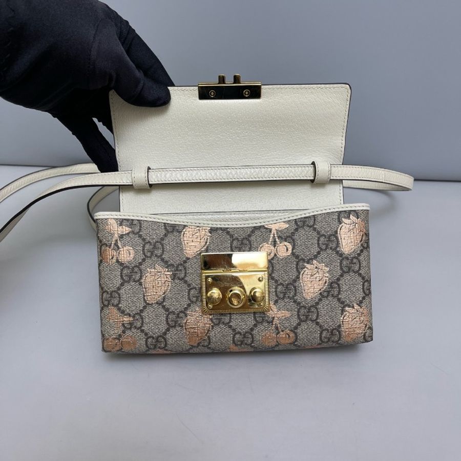 Gucci Padlock迷你老花草莓燙金月光寶盒-3