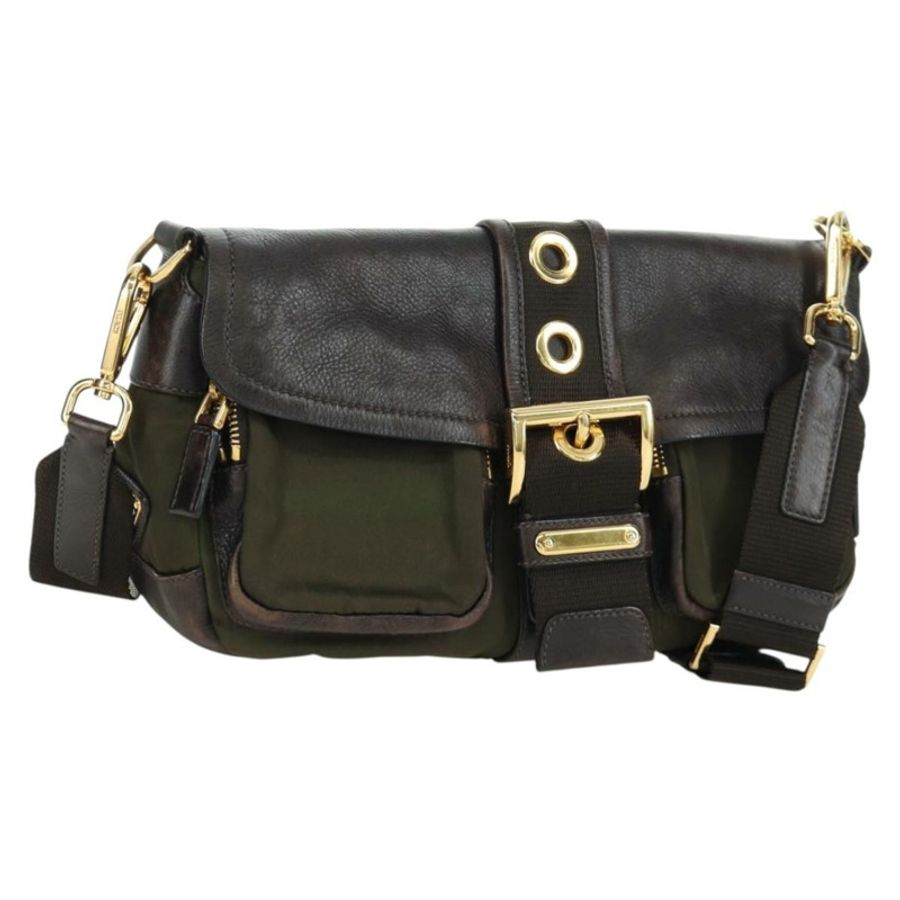 【日本直送】PRADA 尼龍皮革肩包 卡其色 金色 正品 ARZ154V-0