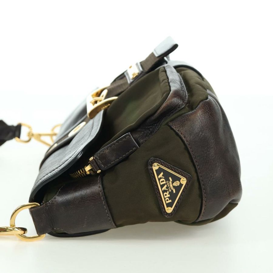 【日本直送】PRADA 尼龍皮革肩包 卡其色 金色 正品 ARZ154V-2