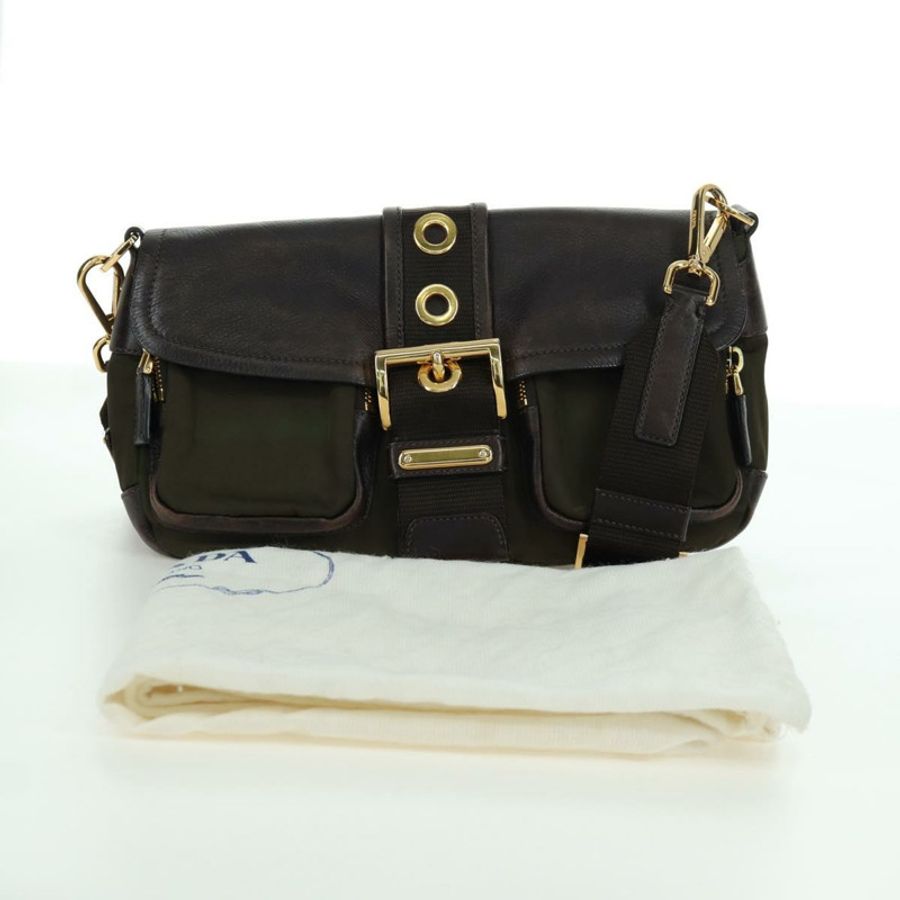 【日本直送】PRADA 尼龍皮革肩包 卡其色 金色 正品 ARZ154V-11