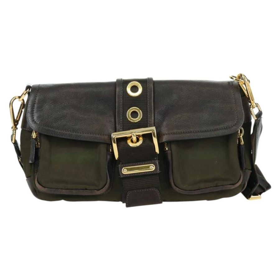 【日本直送】PRADA 尼龍皮革肩包 卡其色 金色 正品 ARZ154V-12