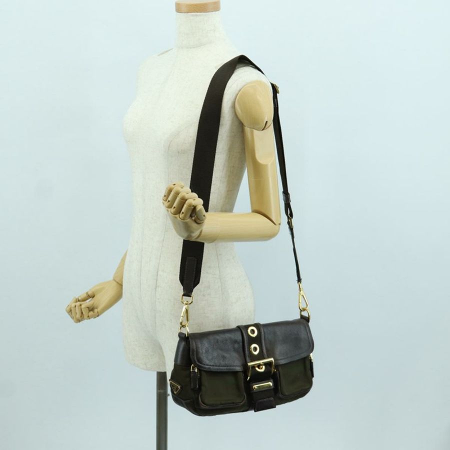 【日本直送】PRADA 尼龍皮革肩包 卡其色 金色 正品 ARZ154V-27