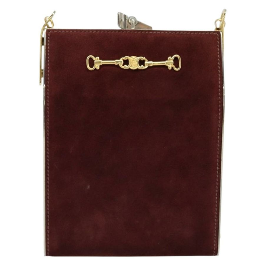 【日本直送】CELINE 馬銜扣鏈單肩包 麂皮 波爾多金 正品 ARZ301V-12