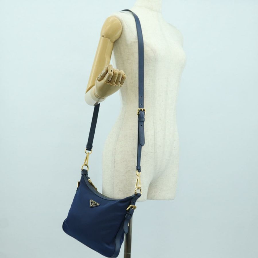 【日本直送】PRADA 尼龍皮革肩包 藍色金色 正品 ARZ849A-26