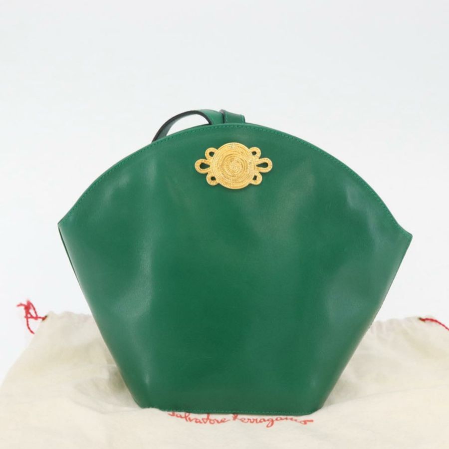 【日本直送】Salvatore Ferragamo 皮革肩背包 綠色 金色 正品 167004A-11