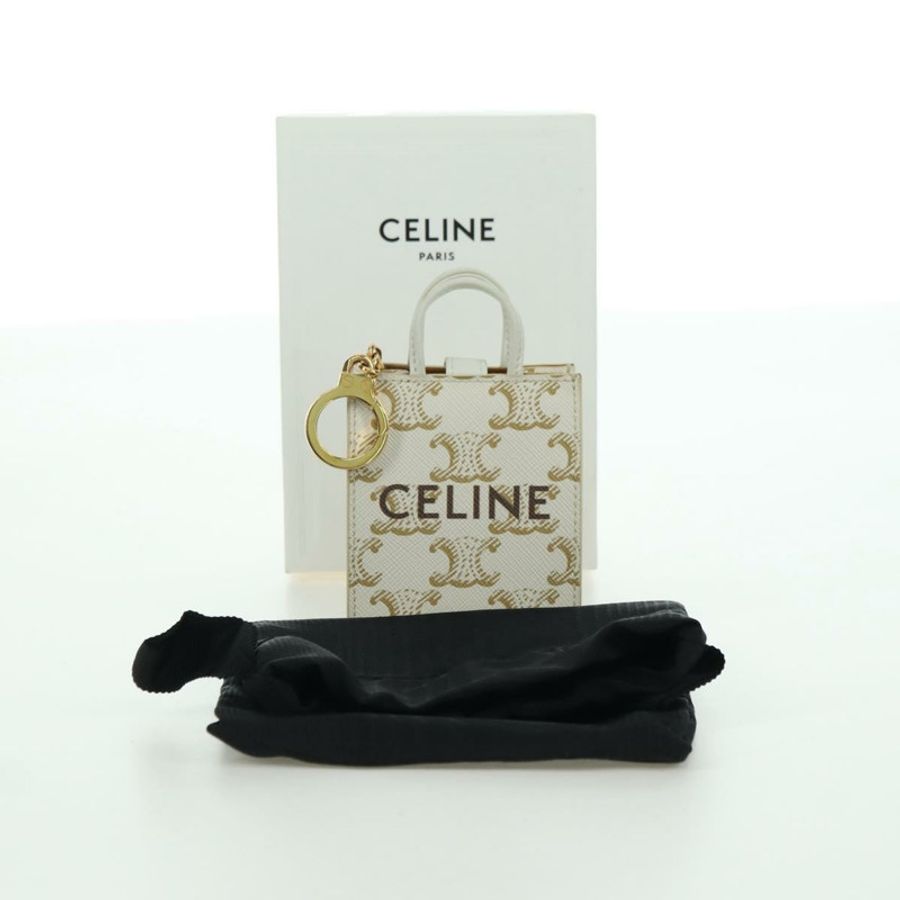 【日本直送】CELINE Macadam帆布微型直式包包掛飾 PVC 白色金色 正品 175660M-11
