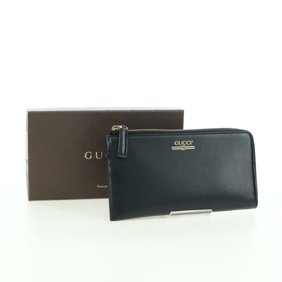 【日本直送】GUCCI L 型圓形長錢包,黑色金色皮革,貨號 573116,正品 am11415V-11