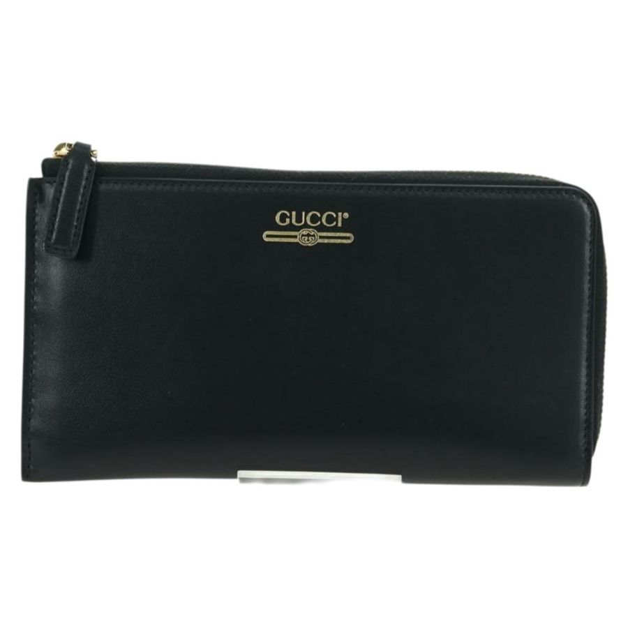 【日本直送】GUCCI L 型圓形長錢包,黑色金色皮革,貨號 573116,正品 am11415V-12