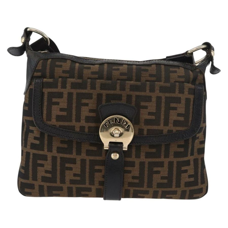 【日本直送】FENDI Zucca帆布單肩包 黑色棕色 正品 177159A-12