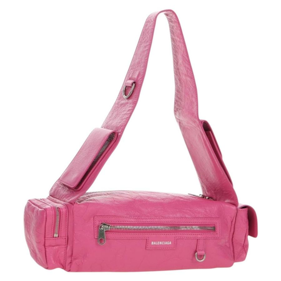 【日本直送】BALENCIAGA Super Busy 單肩包,皮革材質,粉紅色/銀色,貨號 762516,正品編號 177134SM-0
