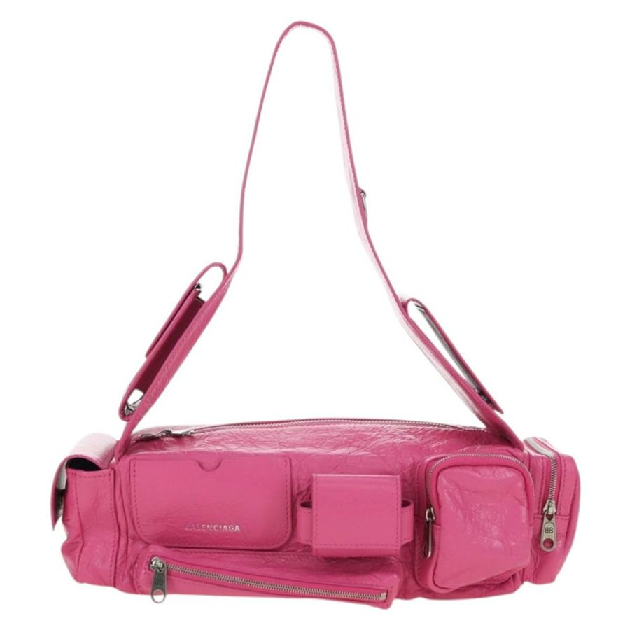 【日本直送】BALENCIAGA Super Busy 單肩包,皮革材質,粉紅色/銀色,貨號 762516,正品編號 177134SM-1