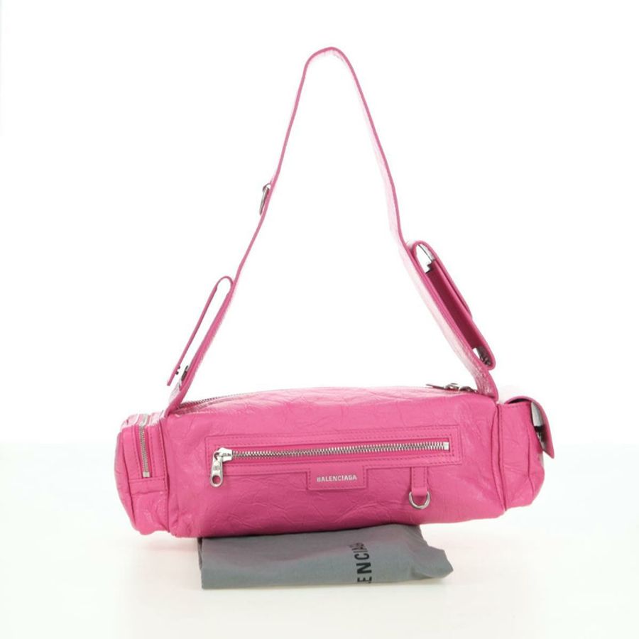 【日本直送】BALENCIAGA Super Busy 單肩包,皮革材質,粉紅色/銀色,貨號 762516,正品編號 177134SM-11