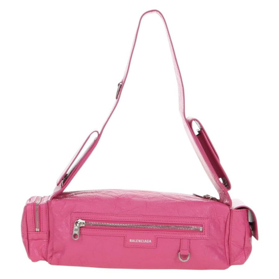 【日本直送】BALENCIAGA Super Busy 單肩包,皮革材質,粉紅色/銀色,貨號 762516,正品編號 177134SM-12