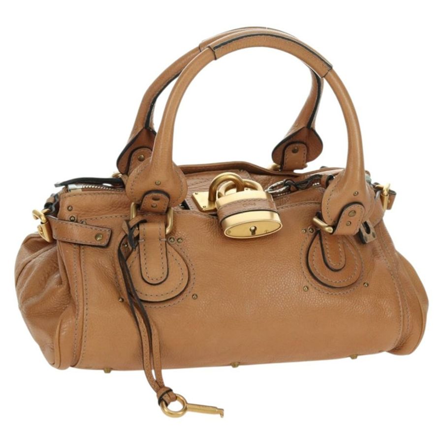 【日本直送】Chloe Paddington 手提包,棕色、銀色、金色皮革,正品,貨號 177046SAV-0